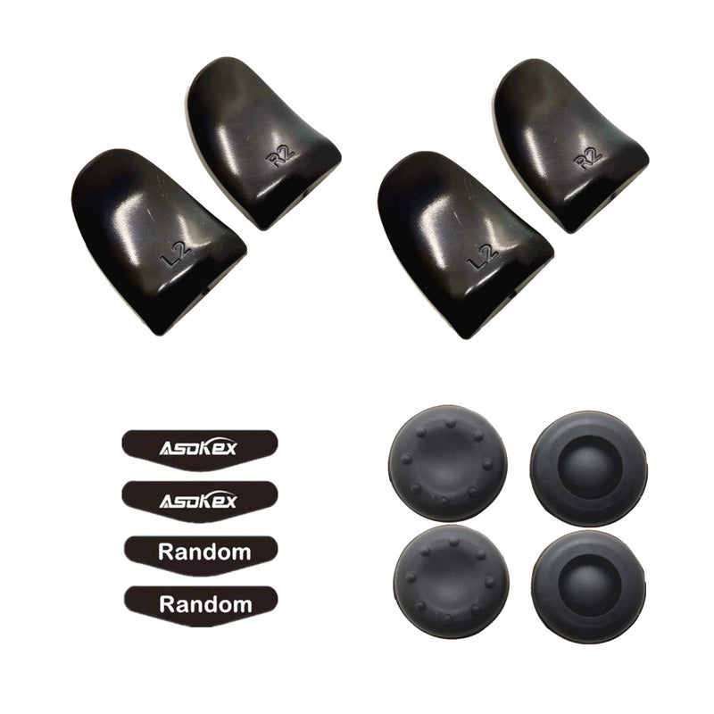 Asokex L2 R2 Ps4 Trigger Extenders (2 Pairs L2 R2 Triggers, 4pcs Joystick Cap, 2 Pairs LED Light Bar Decal) for Ps4 Controller(Black) - Image 2
